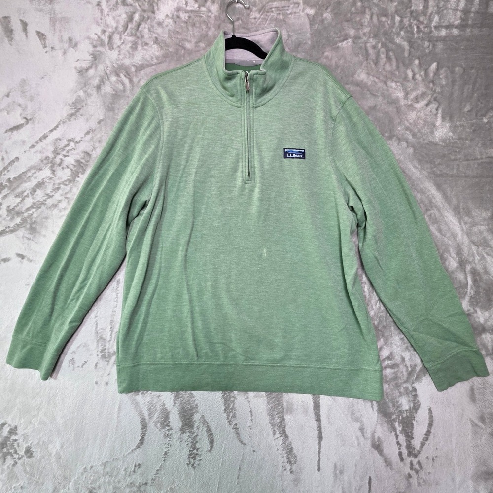 LL Bean Mens Quarter Zip Pullover Green Traditional Fit 513021 Large Regular